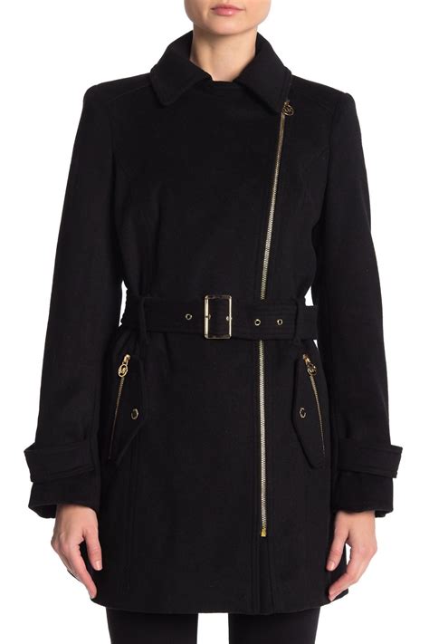 michael kors katrina asymmetrical zip jacket black|michael kors black coat.